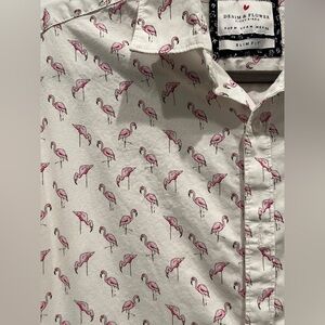 Men's Flamingo Print Button-Up Collared Shirt